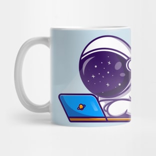 Cute Astronaut Working On Laptop Cartoon Mug